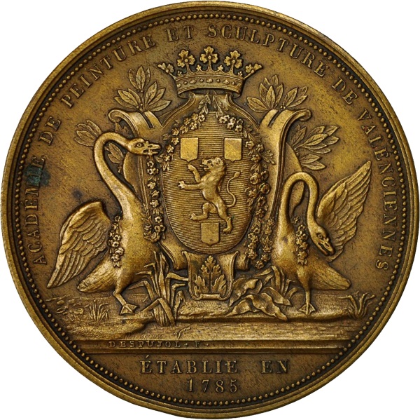 Médaille de l'Académie de Peinture et Sculpture de Valenciennes par Despujol, en bronze.