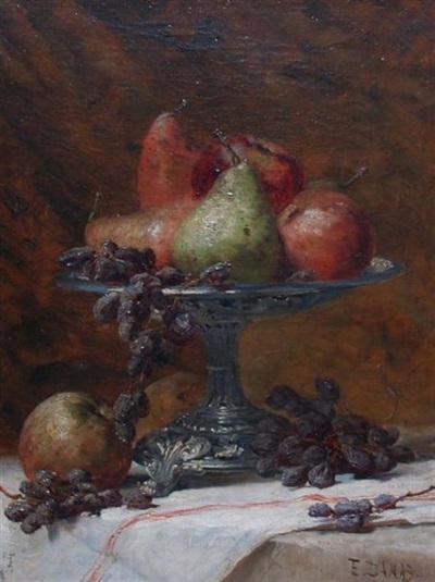 Nature morte aux fruits sur une coupe en étain. Eugène Damas