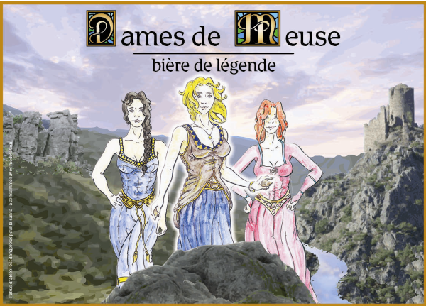 Étiquette de Bière « Les Dames de Meuse »
Fabriquée par la brasserie du Bocq à Purnode pour le village de Hierges (Givet).