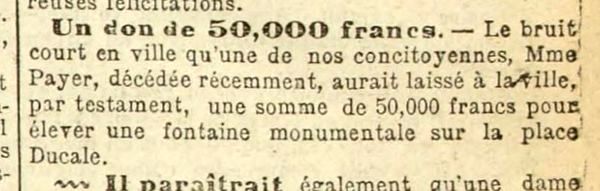 Annonce d'un don de 50 000 francs à la ville de Charleville
Journal "Le Petit Ardennais" 20 février 1895