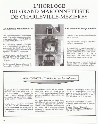 Financement l'affaire de tous les Ardennais
Publiée dans l'Automobilisme Ardennais n° 262 Mars 1987
Revue officielle de l'Automobile Club Ardennais