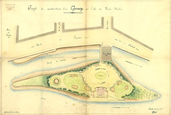 Projet de construction d'un Garage sur l'île du Vieux Moulin 1914
Archives Municipales de Charleville-Mézières