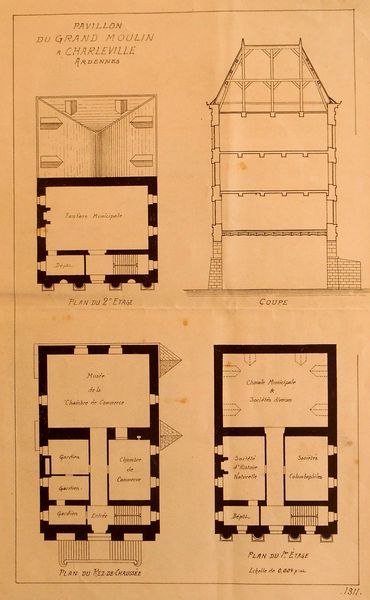 Pavillon du Grand Moulin à Charleville : plan des étages
Archives Départementales des Ardennes