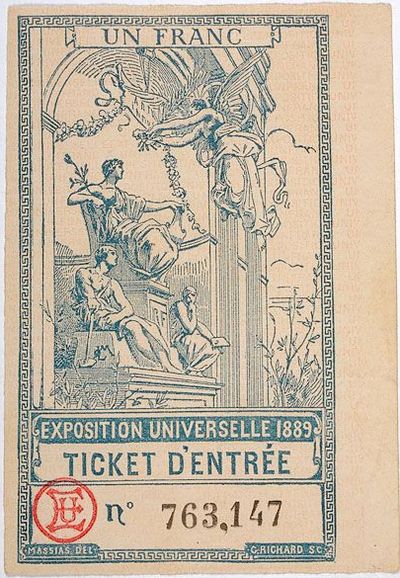 Ticket d'entrée à l'Exposition universelle de Paris 1889