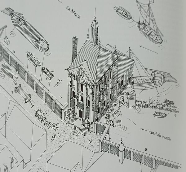 Reconstitution du Grand Moulin au milieu du XVIIe siècle par Alain Sartelet
Charleville au temps des Gonzagues Edition du Musée de l'Ardenne