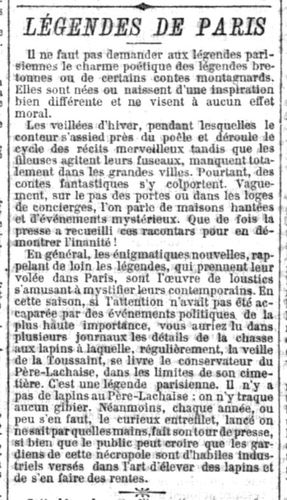 Article Le Petit Parisien Samedi 10 novembre 1894
Légendes de Paris
